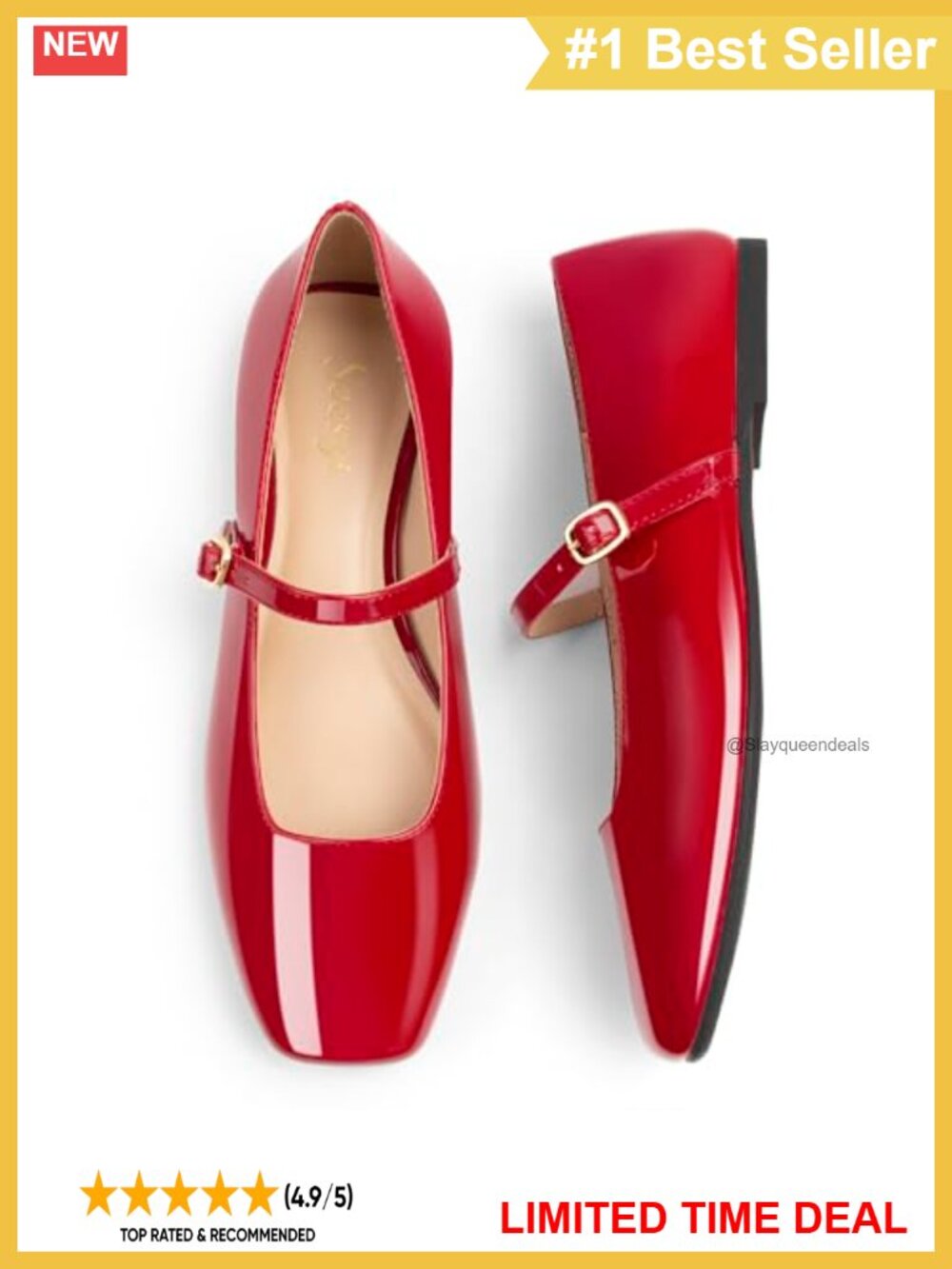 Mary Jane Ballet Flats Square Toe Adjustable Buckle Faux Leather Women's Shoes
